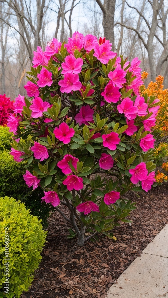 Azalea Bush Shrub that produces colorful flowers in spring known for its vibrant hues Azalea Bush Shrub that produces colorful flowers in spring known for its vibrant hues