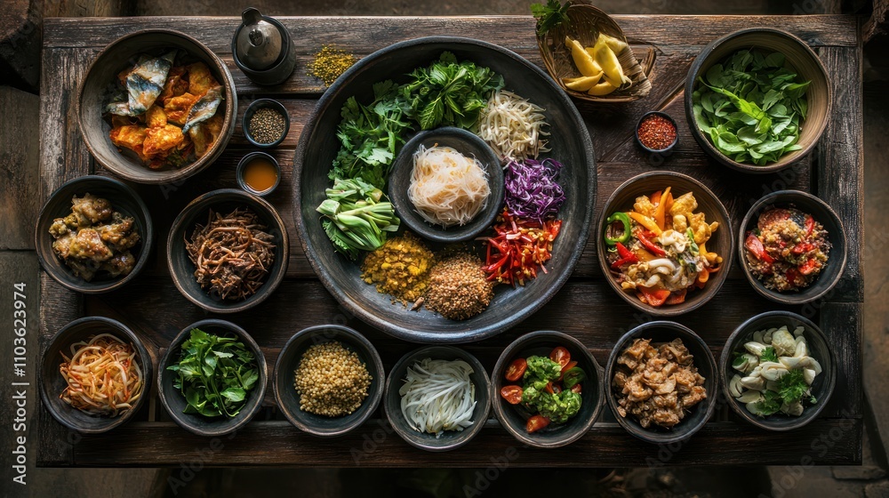 Asian food background with various ingredients Asian food background with various ingredients