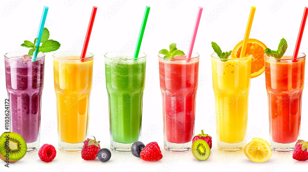 Set of fresh smoothies against a white background. Set of fresh smoothies against a white background.