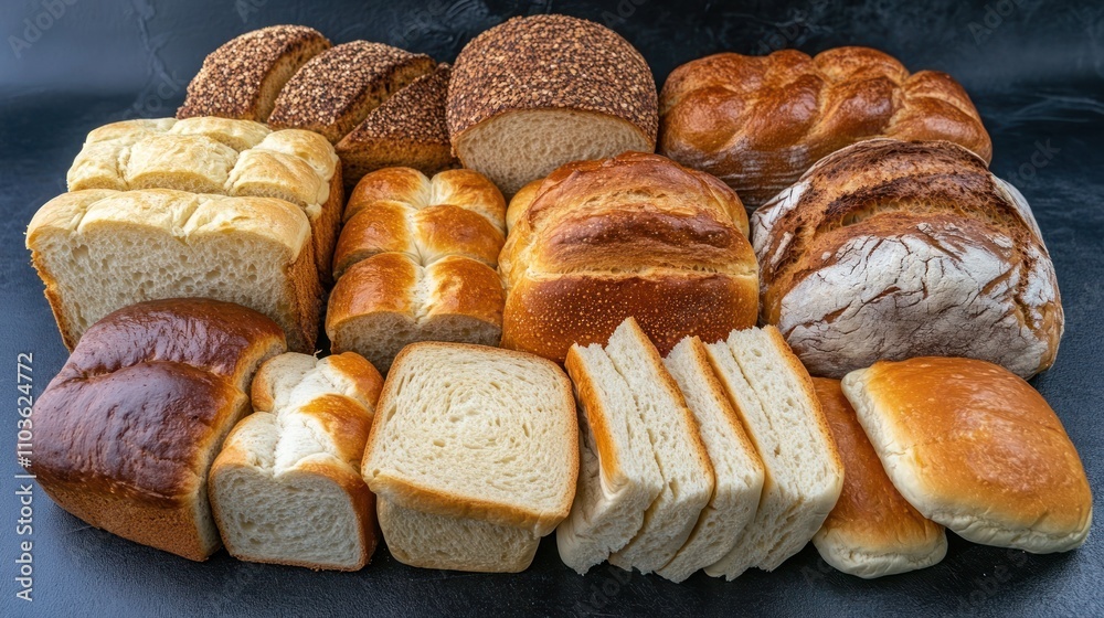 Assortment of fresh baked bread on dark background Assortment of fresh baked bread on dark background