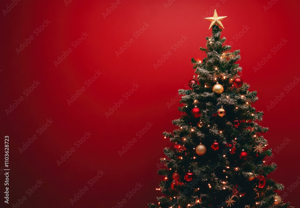 Christmas festival concept tree with a golden star and balls Christmas festival concept tree with a golden star and balls