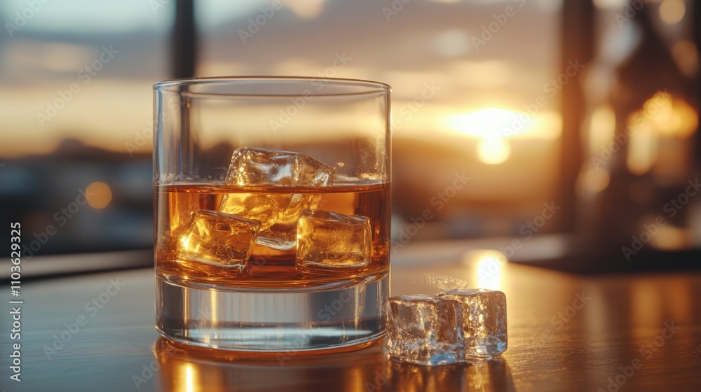 Charming Whiskey Glass at Sunset Charming Whiskey Glass at Sunset