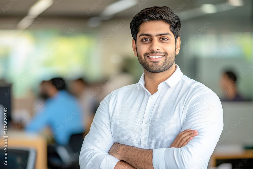 young indian man standing at office