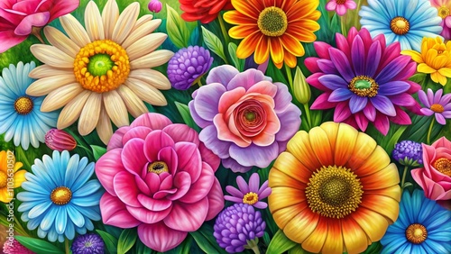 Hand Drawn Spring Season Card Featuring Cute Macro Flowers in Bloom, Perfect for Celebrating the Beauty of Nature and the Arrival of Springtime Cheer and Color