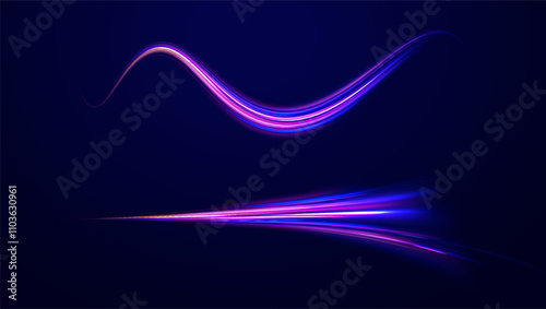 Abstract fire flare trace lens flares acceleration speed motion on night road. Acceleration speed motion on night road. Colorful Light Trails, Long Time Exposure Motion Blur Effect. 