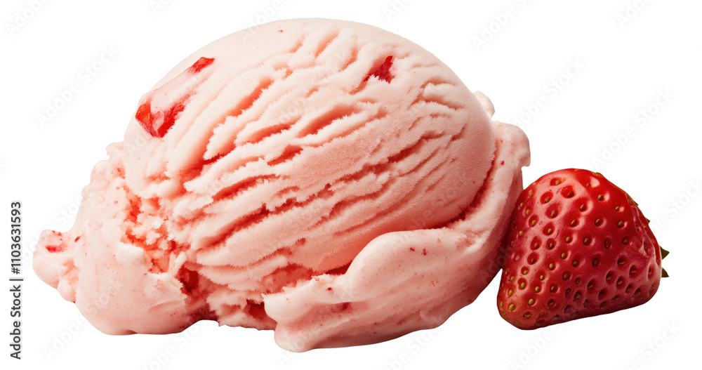 PNG Strawberry ice cream scoop with a fresh strawberry PNG Strawberry ice cream scoop with a fresh strawberry