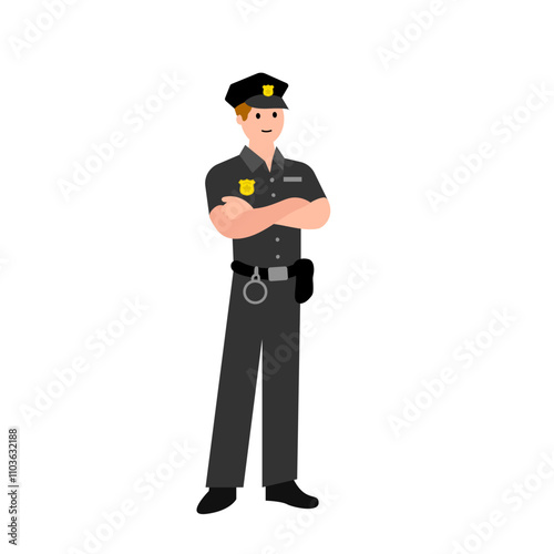 Young policeman. Vector simple color flat illustration.