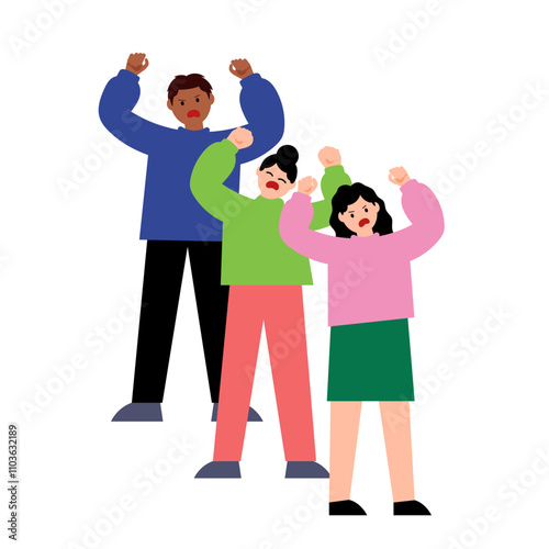 Dissatisfied people, protesters. Vector simple color flat illustration.