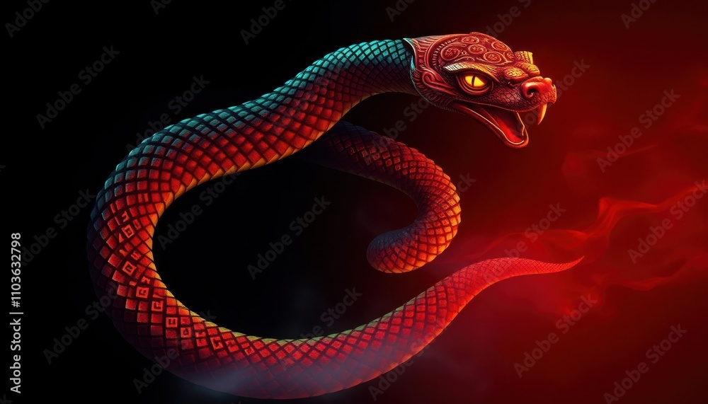 Striking Red Cobra Artwork: Captivating Visual of a Circular Snake Design, Perfect for Branding, Merchandise, or Artistic Displays in Gaming and Wildlife Themes Striking Red Cobra Artwork: Captivating Visual of a Circular Snake Design, Perfect for Branding, Merchandise, or Artistic Displays in Gaming and Wildlife Themes