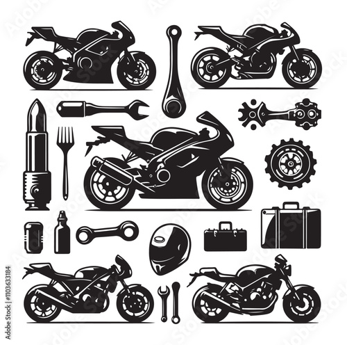 motorcycle elements silhouette vector illustration
