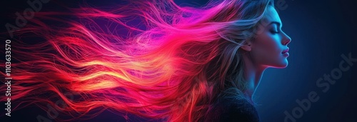 Wallpaper Mural Profile of young caucasian female with flowing colorful hair in dynamic lighting Torontodigital.ca