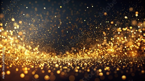 Dynamic abstract pattern of golden particles scattering on dark background , golden, particles, scattering, dynamic, abstract