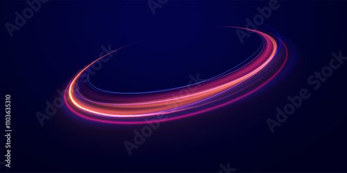 Shiny sparks of spiral wave. Png shine round frame with light circles light effect. Semicircular wave, light trail curve swirl, incandescent optical fiber vector, png, effect, wave,neon,line. 