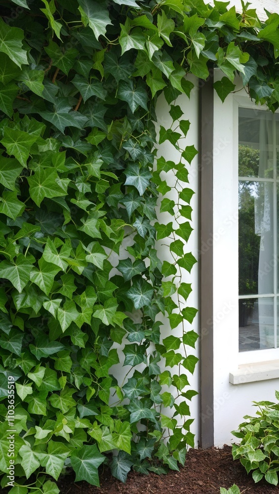 Fototapeta premium Ivy Vine Climbing evergreen vine that grows on walls and trees often used as ground cover