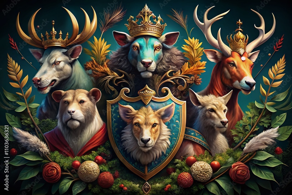 Fototapeta premium Heraldic Animals Collection - Unique Animal Elements for Creative Heraldic Symbols, Illustrations, and Designs for Graphic Projects and Artistic Endeavors