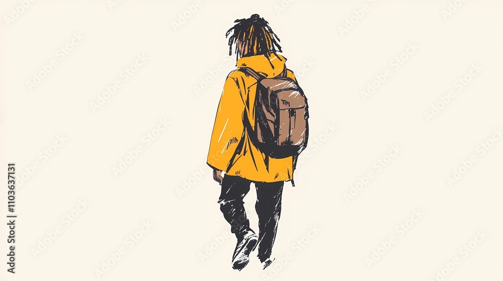 Children with backpacks outdoors, exploring and learning, perfect stock illustrarion.