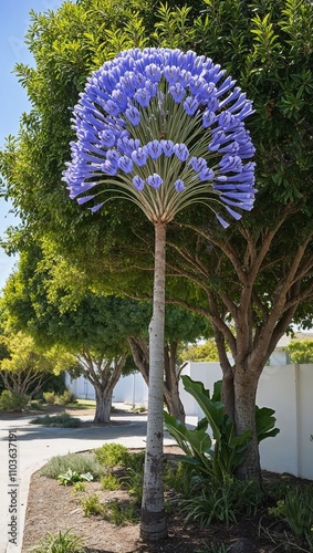 Jacaranda Tree Large tree producing violet blue trumpet shaped flowers that bloom in the spring photo