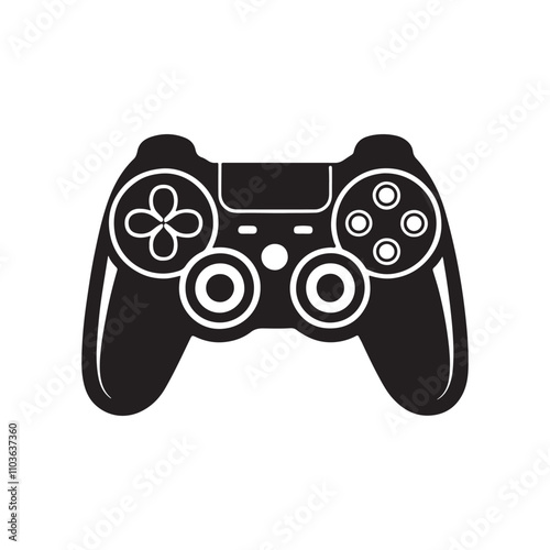 video game controller silhouette vector icon, black and white silhouette, vector and illustration isolated on white background, black and white