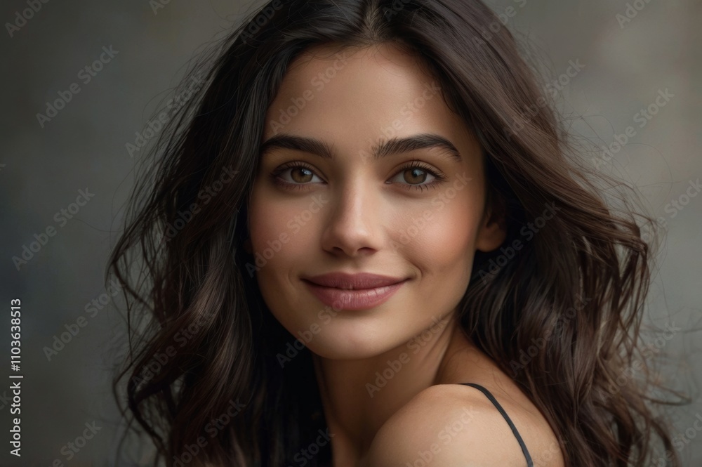 young smiling attractive brunette woman with bare shoulders young smiling attractive brunette woman with bare shoulders