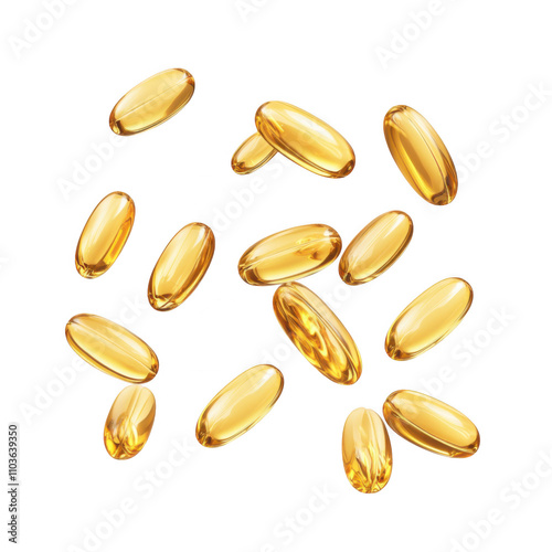 Obraz na płótnie falling omega-3 fish oil capsules on transparent background, clipping path, cut out, PNG w salonie