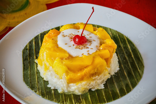 Thai style mango sticky rice photo