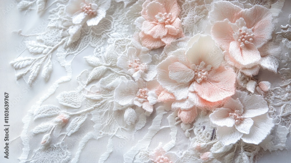 Delicate Floral Lace Design with Soft Romantic Motifs in Gentle Pastel Tones Featuring Textured Flowers and Intricate Lace Patterns Delicate Floral Lace Design with Soft Romantic Motifs in Gentle Pastel Tones Featuring Textured Flowers and Intricate Lace Patterns