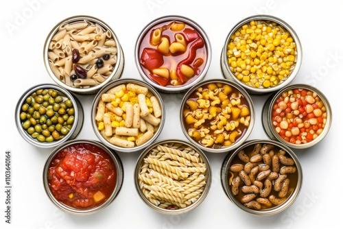 Various canned foods preserved and ready to eat