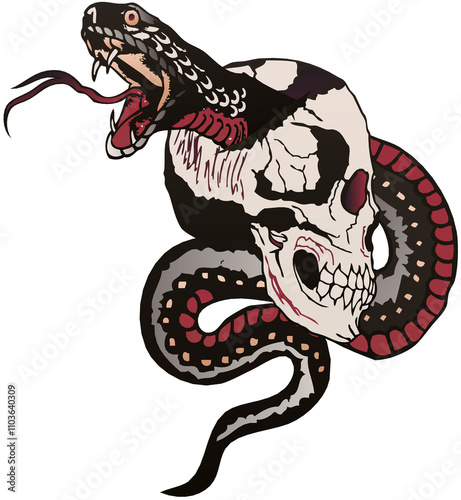 Tete de mort serpent Tattoo old school style tatouage photo