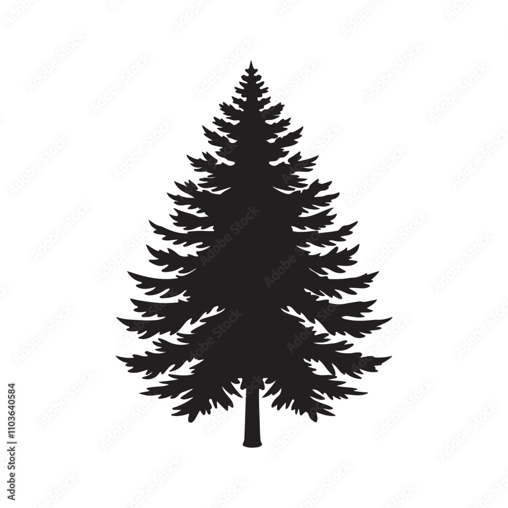 Obraz premium pine tree silhouette vector, black and white silhouette, vector and illustration isolated on white background, black and white