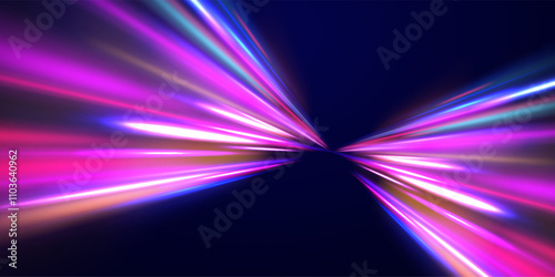 Acceleration speed motion on night road. Motion Blur Effect. Abstract fire flare trace lens flares acceleration speed motion on night road. 