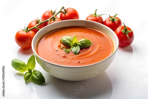 tomato soup with basil leaves