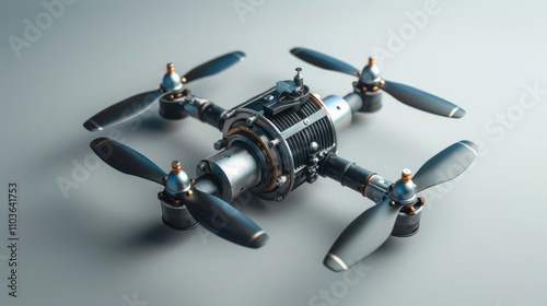 A top-down view of a drone with four propellers and a detailed engine. AI generative. .