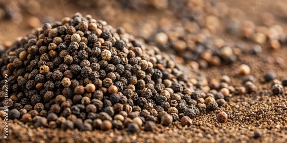 Close up of ground black pepper grains, spice, seasoning, condiment, cooking, culinary, macro, texture, flavor Close up of ground black pepper grains, spice, seasoning, condiment, cooking, culinary, macro, texture, flavor