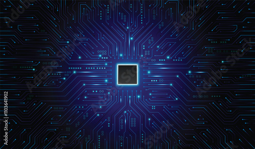 CPU Chip on Motherboard. Central Computer Processors CPU concept. Quantum computer large data processing database concept. Futuristic microchip processor. Digital chip.