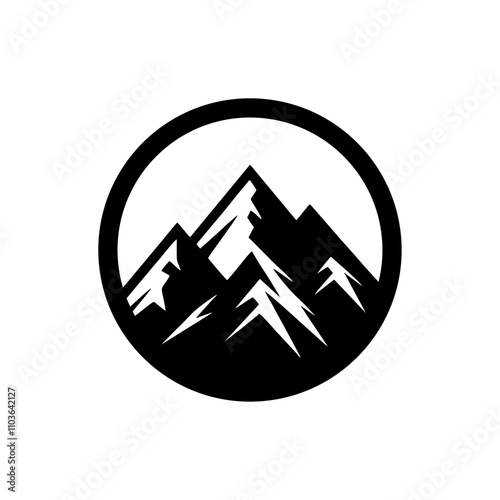 Mountain logo design vector illustration template black and white hand draw in circle