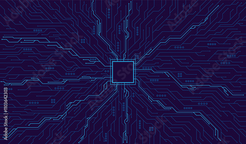 CPU Chip on Motherboard. Central Computer Processors CPU concept. Quantum computer large data processing database concept. Futuristic microchip processor. Digital chip.