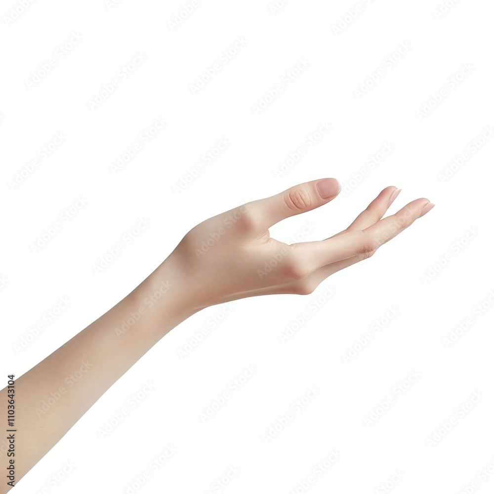A close-up of a beautiful woman's hand, isolated on a white background, elegantly holding something between her fingers, captured in a realistic photograph that emphasizes the delicate details A close-up of a beautiful woman's hand, isolated on a white background, elegantly holding something between her fingers, captured in a realistic photograph that emphasizes the delicate details