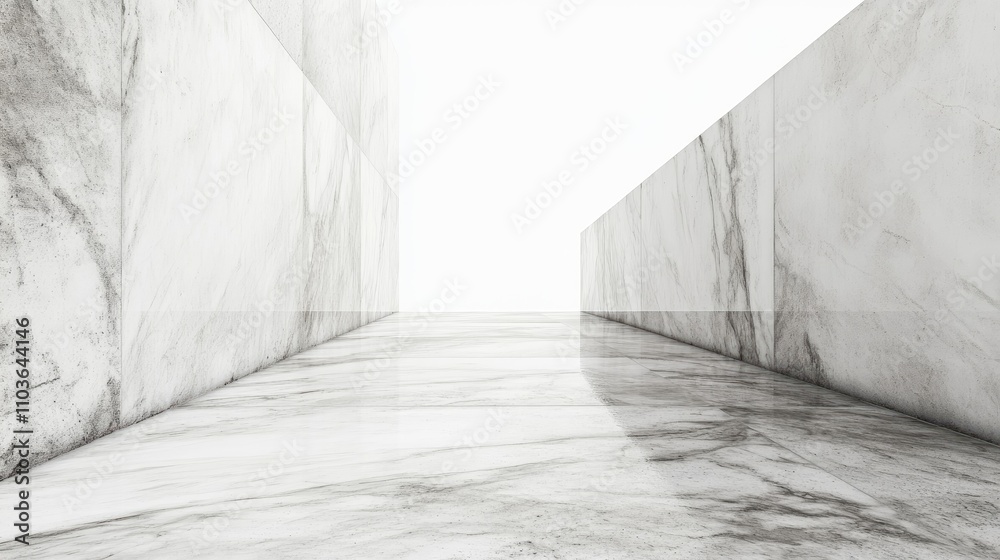 Fototapeta premium Empty marble floor with perspective lines against a bright white background, perfect for commercial advertising and showcasing products or concepts.