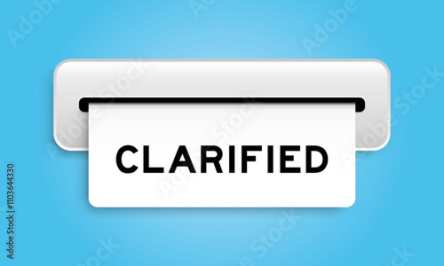 White coupon banner with word clarified from machine on blue color background