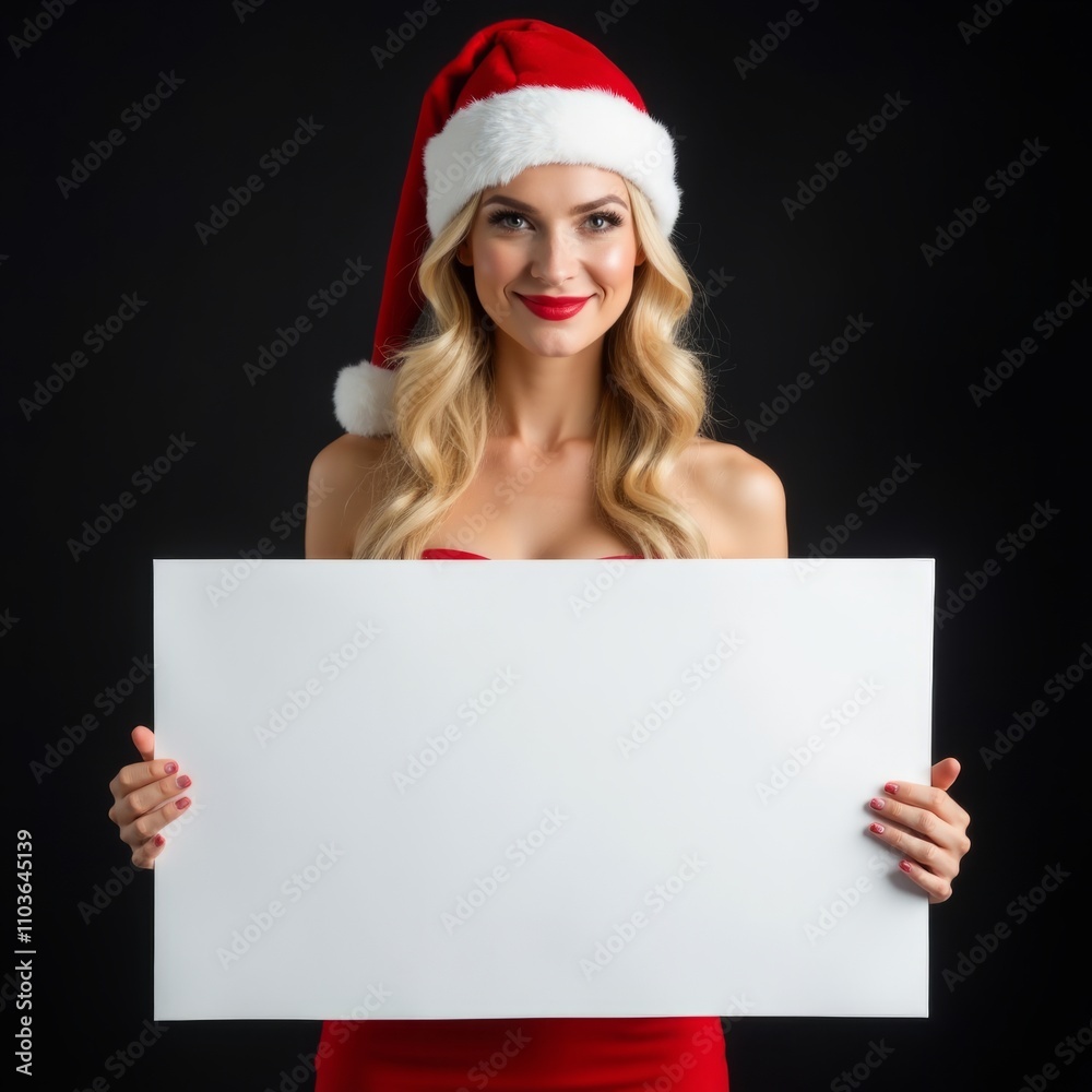 Festive Holiday Spirit: Woman in Santa Hat Holding Blank Sign
Festive Holiday Spirit: Woman in Santa Hat Holding Blank Sign