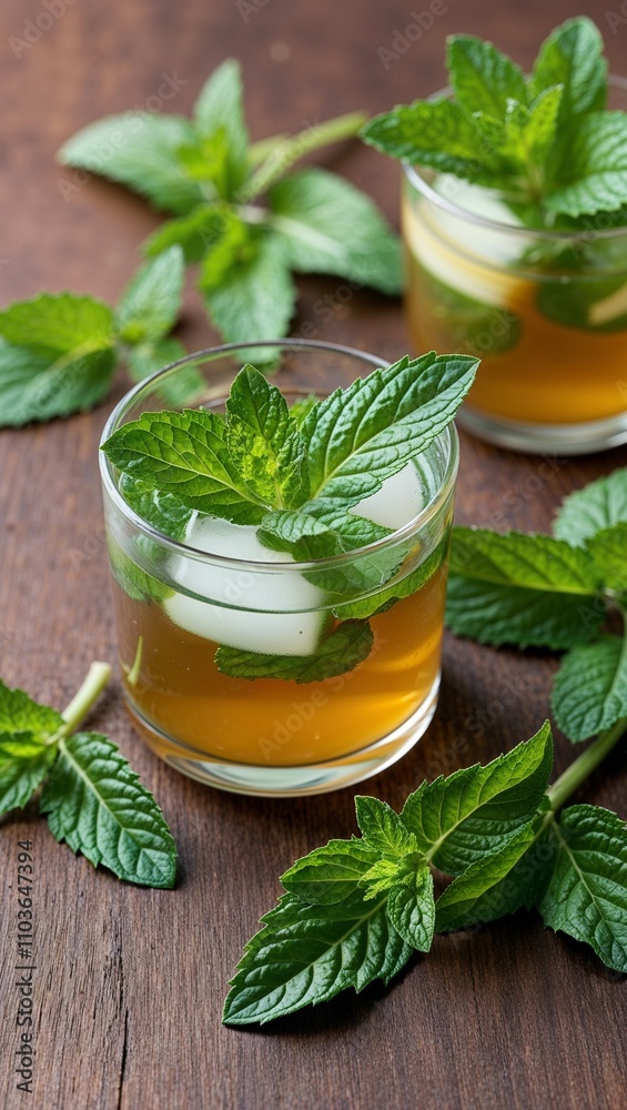 Mint Aromatic herb with fragrant green leaves used in teas cocktails and desserts Mint Aromatic herb with fragrant green leaves used in teas cocktails and desserts