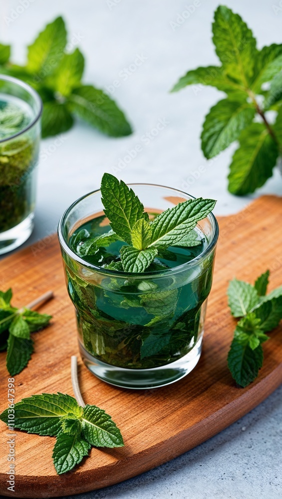 Mint Aromatic herb with fragrant green leaves used in teas cocktails and desserts Mint Aromatic herb with fragrant green leaves used in teas cocktails and desserts
