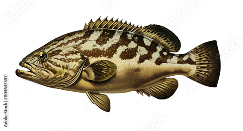 Vintage Gag Grouper (Mycteroperca microlepis) Lithograph