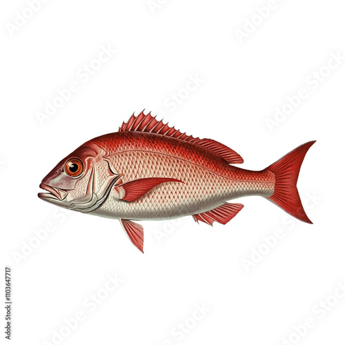 Vintage Red Snapper (Lutjanus campechanus) Lithograph