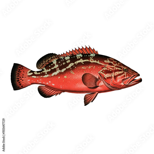 Vintage Red Grouper (Epinephelus morio) Lithograph