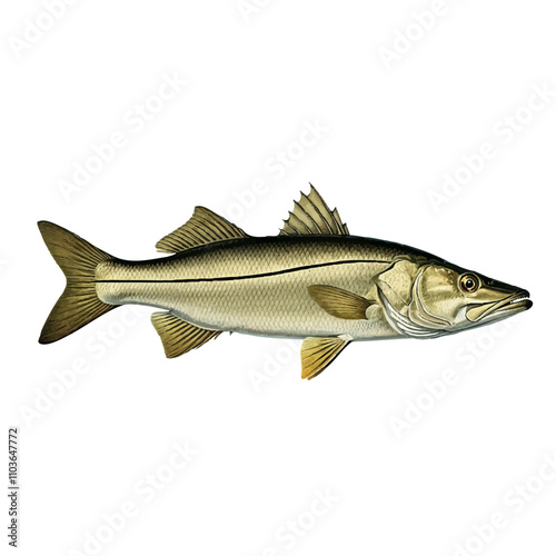 Vintage Snook (Centropomus undecimalis) Lithograph