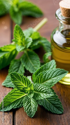 Peppermint Herb with soothing digestive and anti nausea effects commonly consumed as tea or in oil form photo