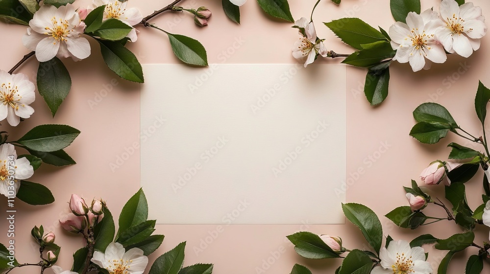 Square invitation card mockup with a flower decoration Square invitation card mockup with a flower decoration