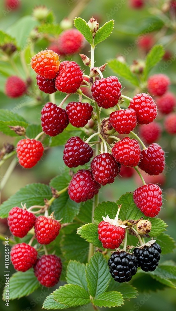 Raspberry Bush Shrub producing sweet red or black berries commonly used in jams Raspberry Bush Shrub producing sweet red or black berries commonly used in jams