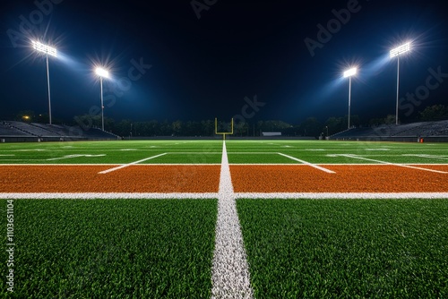 Night Football Field Stadium Lights Green Turf Goalpost